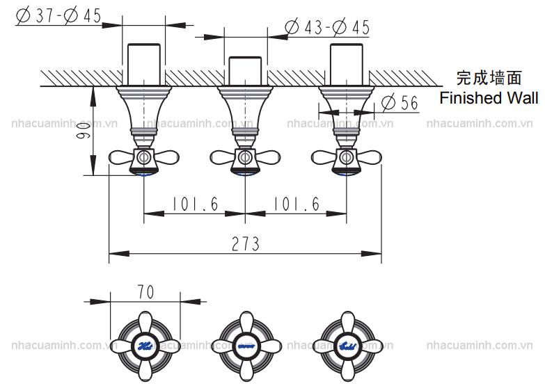 Bản vẽ kỹ thuật van điều chỉnh nóng lạnh Bravat P69224BAF-ENG