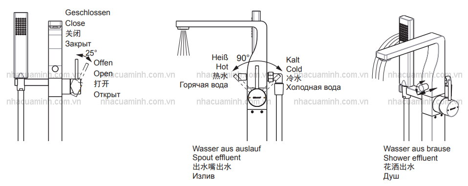 Bản vẽ vận hành vòi sen tắm bồn Bravat F66061K-B3-ENG