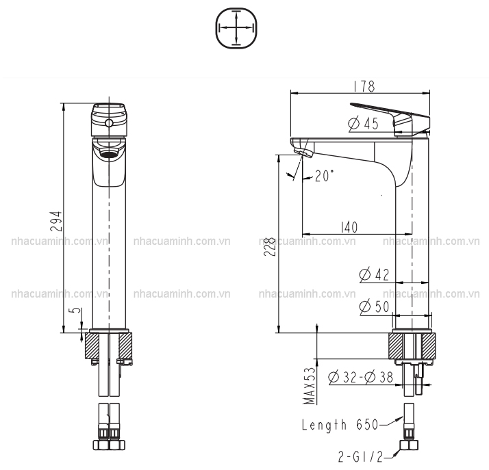 Bản vẽ kỹ thuật vòi chậu lavabo Bravat F1429564CP-A9-ENG