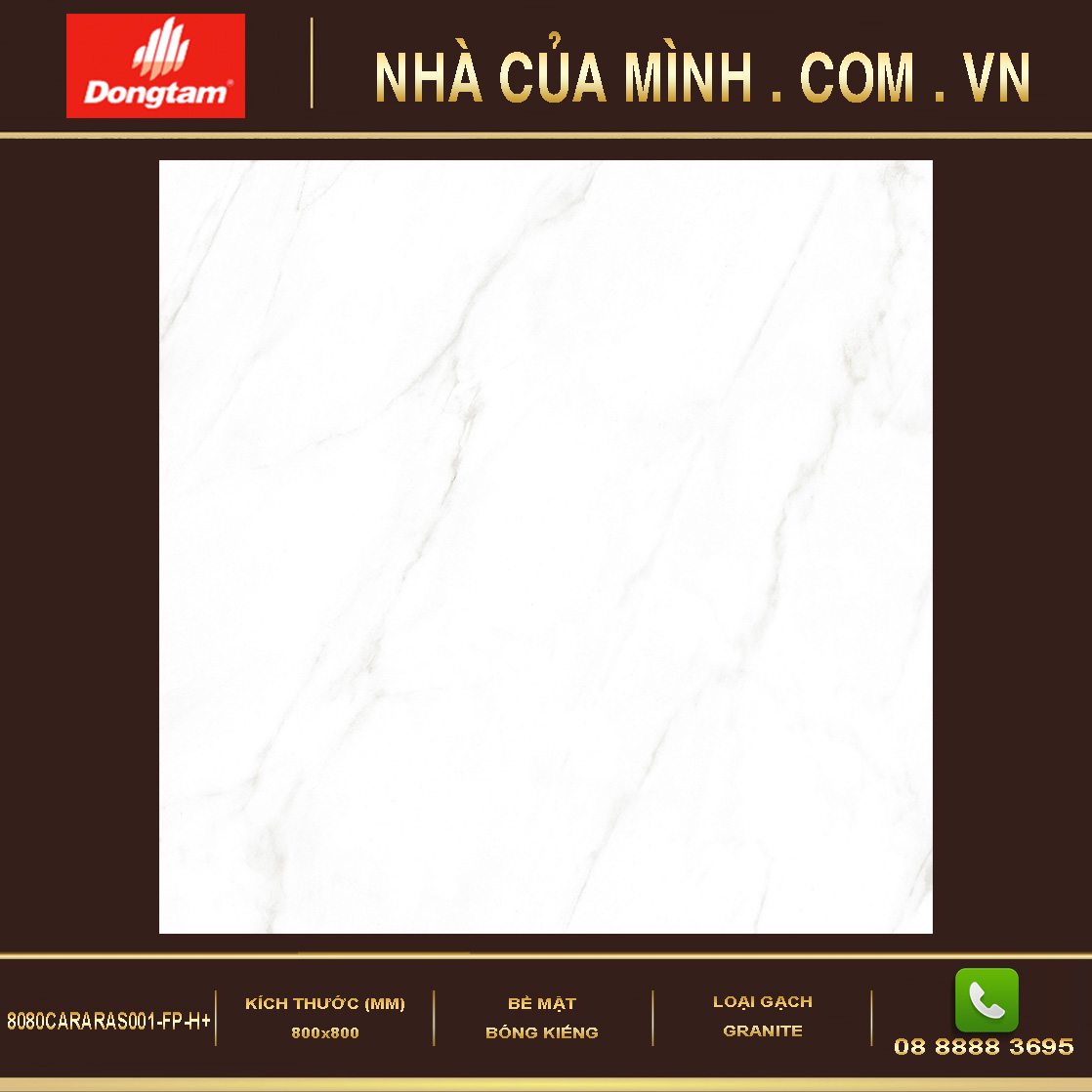 Gạch granite 800x800 Đồng Tâm 8080CARARAS001-FP-H+ cao cấp